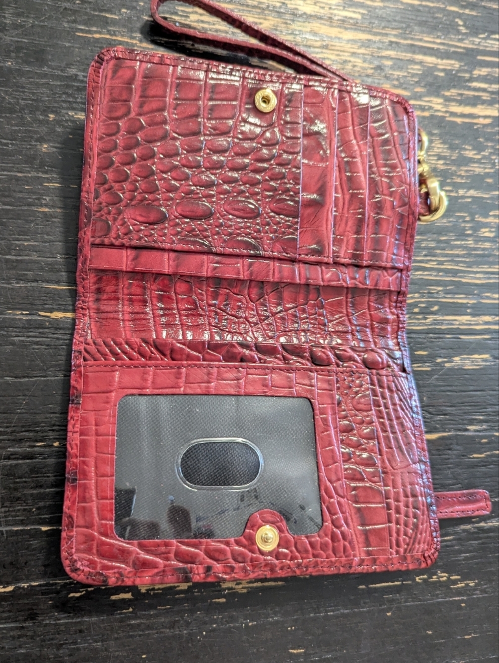 Brahmin Vintage Cell Phone Wallet Red Wine Melbourne Leather Crocodile EUC - Picture 6 of 14